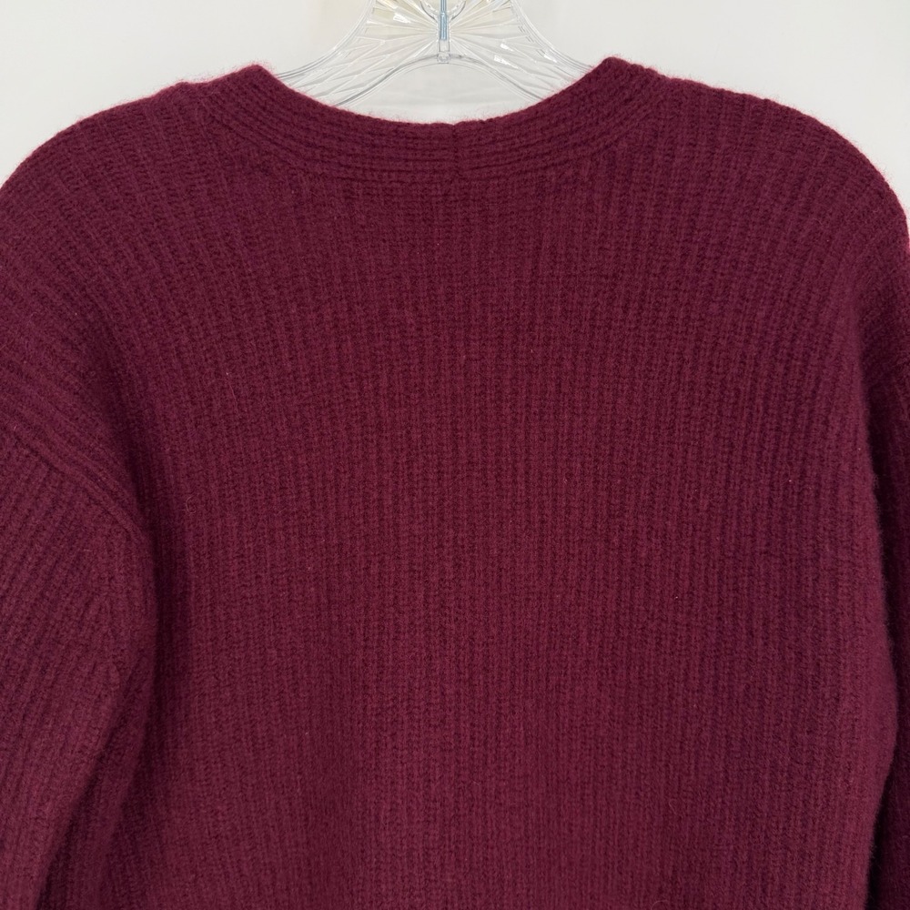 Vince Oversized Wool & Cashmere Cardigan Burgundy Ribbed V-Neck XS - Picture 9 of 14